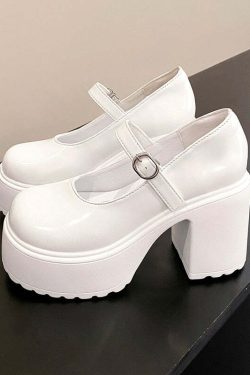 Y2K Grunge Coquette Mary Janes Platform Shoes White - Retro 90s Summer Party Outfit