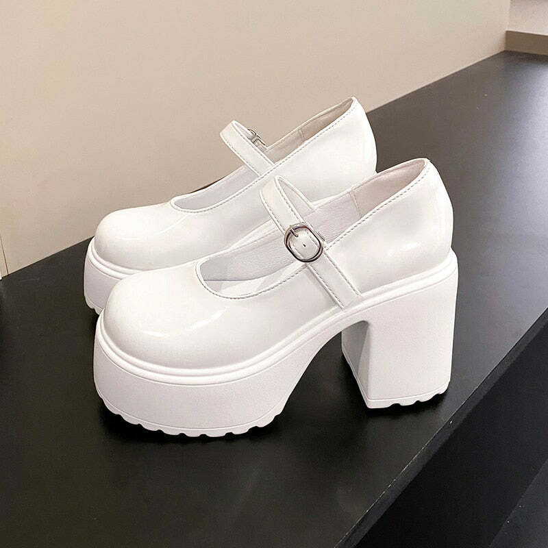 Y2K Grunge Coquette Mary Janes Platform Shoes White - Retro 90s Summer Party Outfit