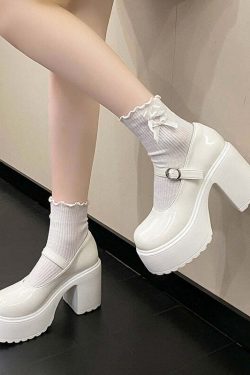 Y2K Grunge Coquette Mary Janes Platform Shoes White - Retro 90s Summer Party Outfit