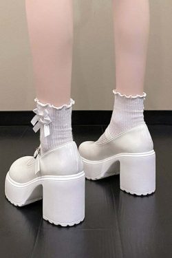 Y2K Grunge Coquette Mary Janes Platform Shoes White - Retro 90s Summer Party Outfit
