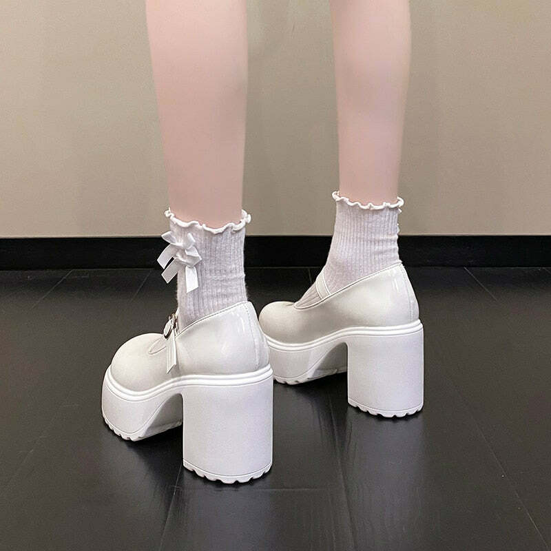 Y2K Grunge Coquette Mary Janes Platform Shoes White - Retro 90s Summer Party Outfit