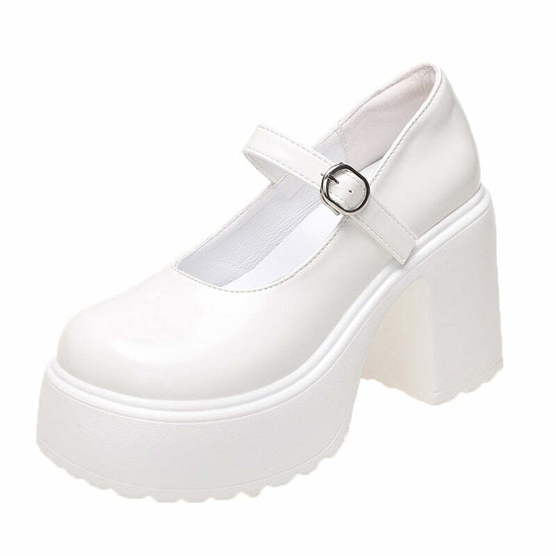 Y2K Grunge Coquette Mary Janes Platform Shoes White - Retro 90s Summer Party Outfit