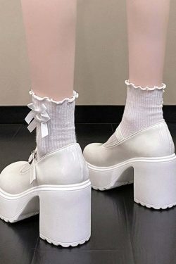 Y2K Grunge Coquette Mary Janes Platform Shoes White - Retro 90s Summer Party Outfit
