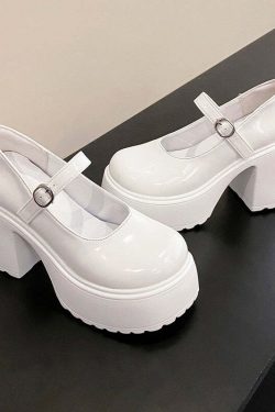 Y2K Grunge Coquette Mary Janes Platform Shoes White - Retro 90s Summer Party Outfit