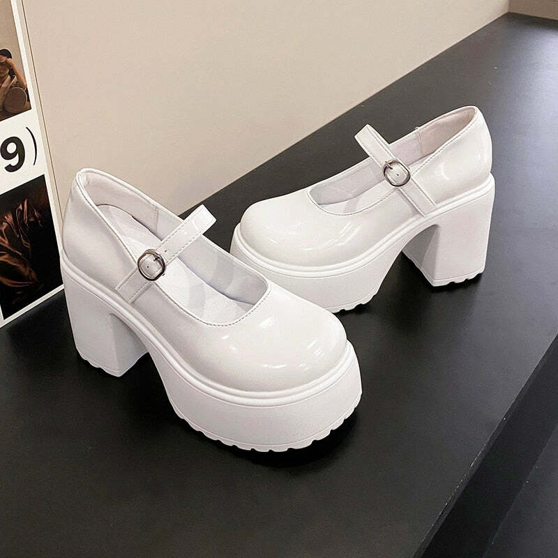 Y2K Grunge Coquette Mary Janes Platform Shoes White - Retro 90s Summer Party Outfit