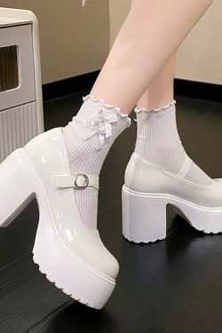 Y2K Grunge Coquette Mary Janes Platform Shoes White - Retro 90s Summer Party Outfit