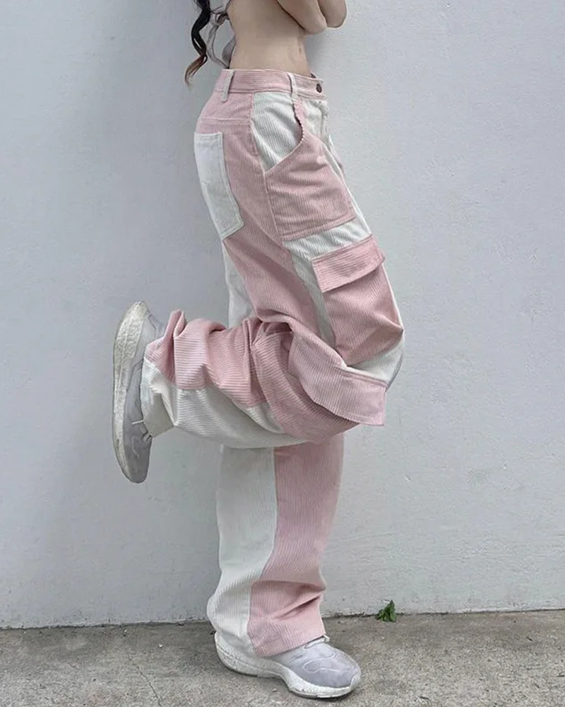 Y2K Grunge Corduroy Cargo Pants - Retro 90s Fashion, Summer Y2K Outfits, Gothic Y2K Style