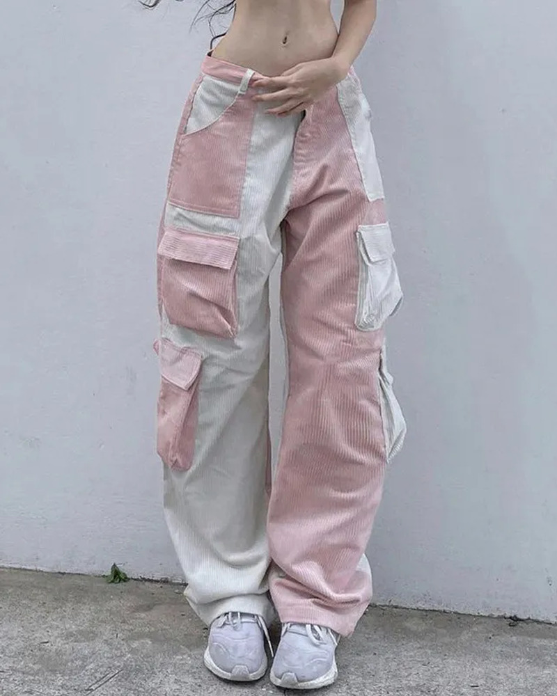 Y2K Grunge Corduroy Cargo Pants - Retro 90s Fashion, Summer Y2K Outfits, Gothic Y2K Style