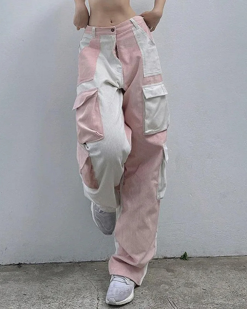 Y2K Grunge Corduroy Cargo Pants - Retro 90s Fashion, Summer Y2K Outfits, Gothic Y2K Style
