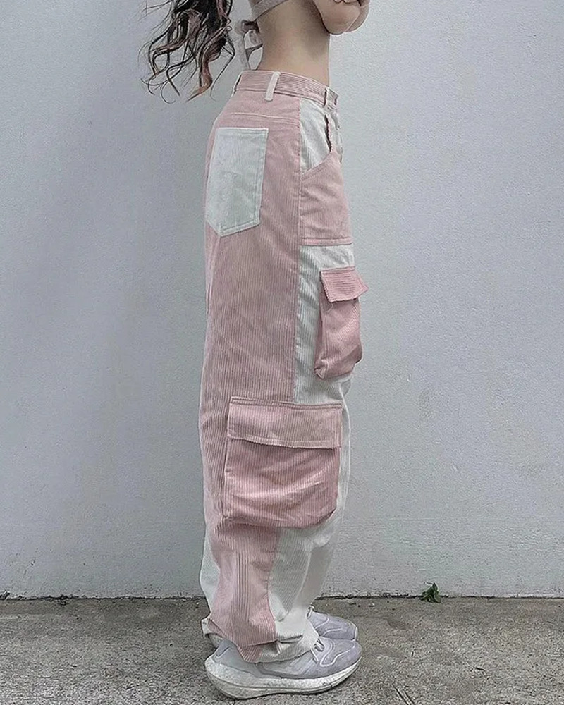 Y2K Grunge Corduroy Cargo Pants - Retro 90s Fashion, Summer Y2K Outfits, Gothic Y2K Style