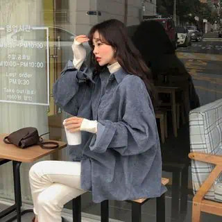 Y2K Grunge Corduroy Long-Sleeve Loose-Fit Shirt - Retro 90s Fashion, Summer & Party Outfits