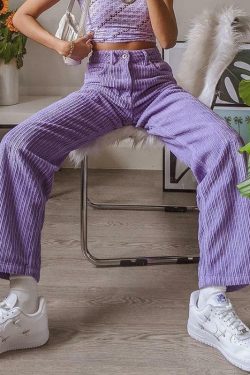 Y2K Grunge Corduroy Purple Pants - Retro 90s Fashion, Summer Y2K Outfits, Gothic Y2K Style