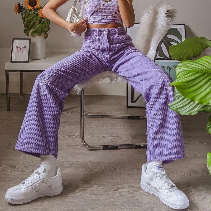 Y2K Grunge Corduroy Purple Pants - Retro 90s Fashion, Summer Y2K Outfits, Gothic Y2K Style