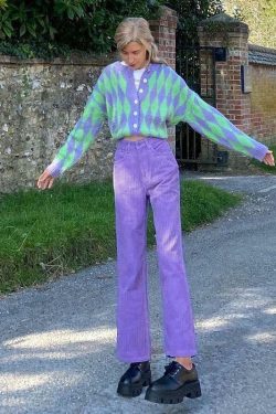 Y2K Grunge Corduroy Purple Pants - Retro 90s Fashion, Summer Y2K Outfits, Gothic Y2K Style