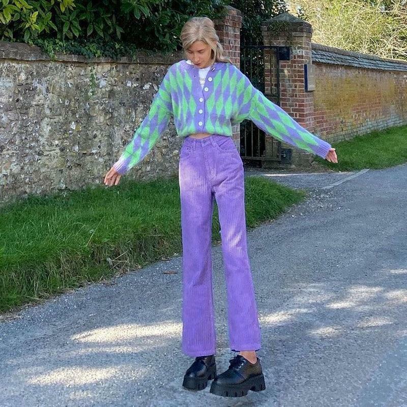 Y2K Grunge Corduroy Purple Pants - Retro 90s Fashion, Summer Y2K Outfits, Gothic Y2K Style