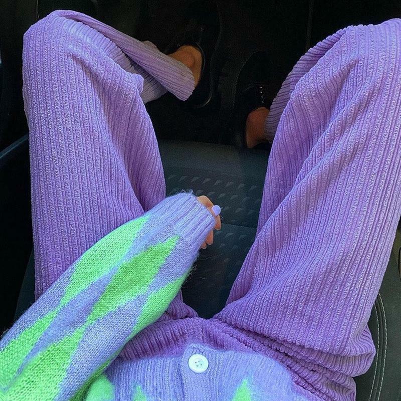 Y2K Grunge Corduroy Purple Pants - Retro 90s Fashion, Summer Y2K Outfits, Gothic Y2K Style