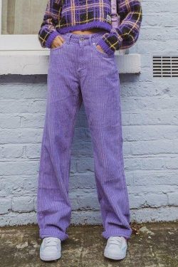 Y2K Grunge Corduroy Purple Pants - Retro 90s Fashion, Summer Y2K Outfits, Gothic Y2K Style