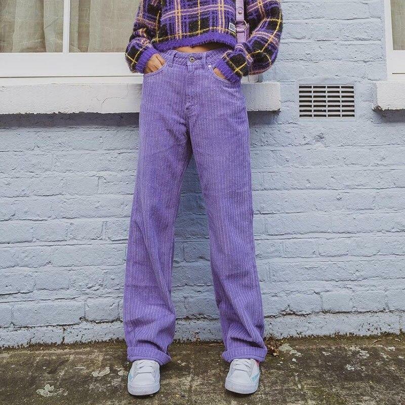 Y2K Grunge Corduroy Purple Pants - Retro 90s Fashion, Summer Y2K Outfits, Gothic Y2K Style