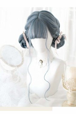 Y2K Grunge Cosplay E-Girl Wig - Dusty Blue Wavy Retro 90s Fashion, Y2K Hairstyles, Pastel