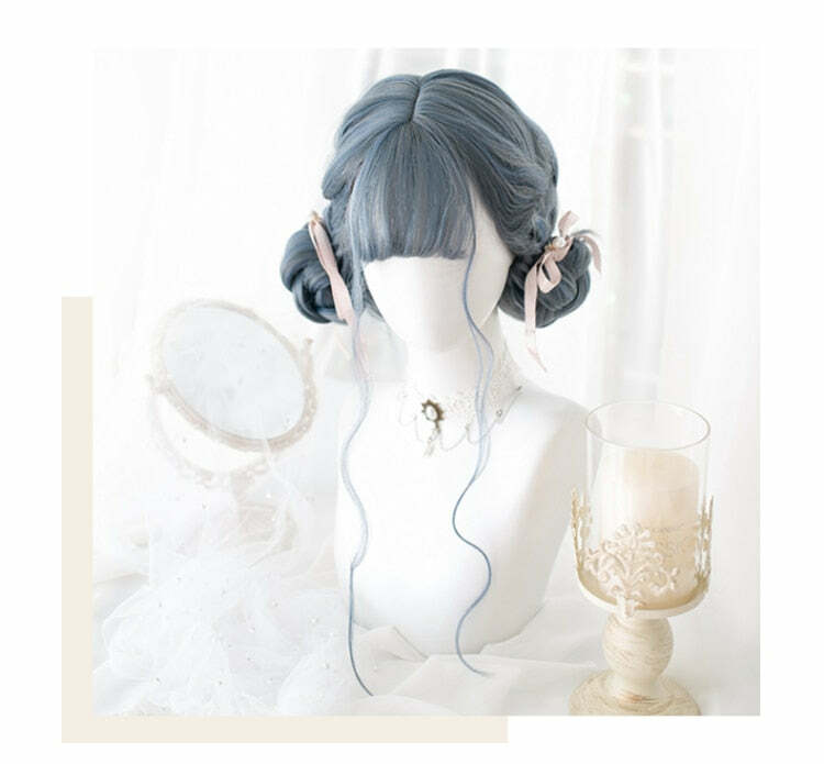 Y2K Grunge Cosplay E-Girl Wig - Dusty Blue Wavy Retro 90s Fashion, Y2K Hairstyles, Pastel