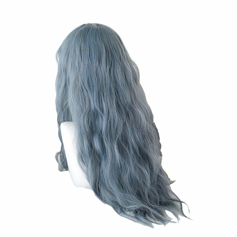 Y2K Grunge Cosplay E-Girl Wig - Dusty Blue Wavy Retro 90s Fashion, Y2K Hairstyles, Pastel