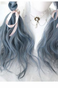 Y2K Grunge Cosplay E-Girl Wig - Dusty Blue Wavy Retro 90s Fashion, Y2K Hairstyles, Pastel