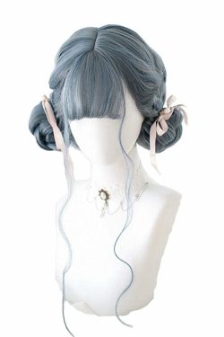 Y2K Grunge Cosplay E-Girl Wig - Dusty Blue Wavy Retro 90s Fashion, Y2K Hairstyles, Pastel