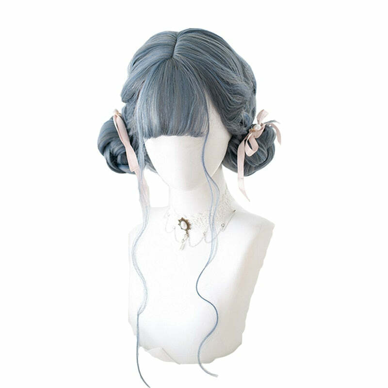 Y2K Grunge Cosplay E-Girl Wig - Dusty Blue Wavy Retro 90s Fashion, Y2K Hairstyles, Pastel