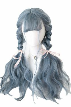 Y2K Grunge Cosplay E-Girl Wig - Dusty Blue Wavy Retro 90s Fashion, Y2K Hairstyles, Pastel