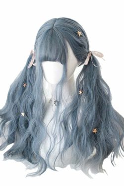 Y2K Grunge Cosplay E-Girl Wig - Dusty Blue Wavy Retro 90s Fashion, Y2K Hairstyles, Pastel