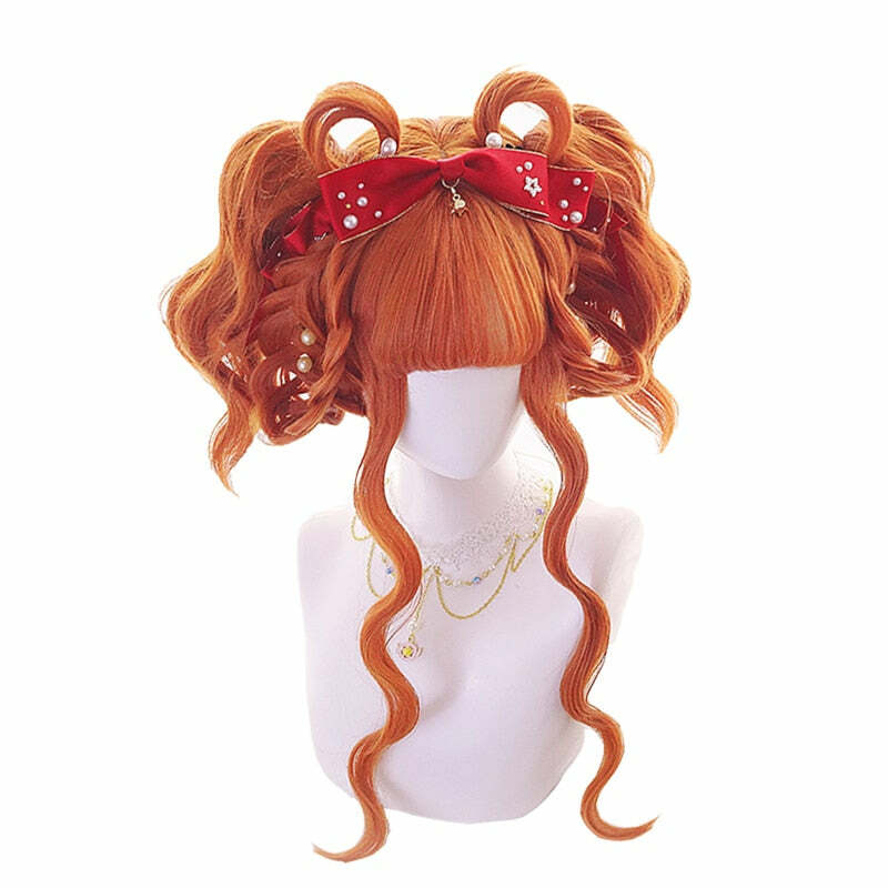 Y2K Grunge Cosplay Wig - Long Wavy Orange Bangs, Retro 90s Style for Summer Outfits