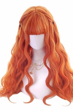 Y2K Grunge Cosplay Wig - Long Wavy Orange Bangs, Retro 90s Style for Summer Outfits