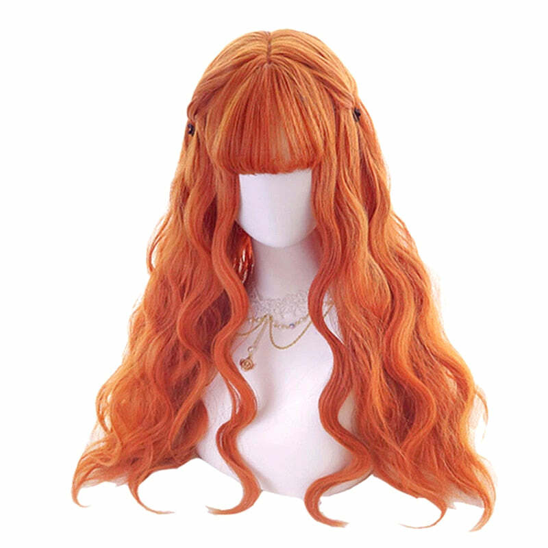 Y2K Grunge Cosplay Wig - Long Wavy Orange Bangs, Retro 90s Style for Summer Outfits