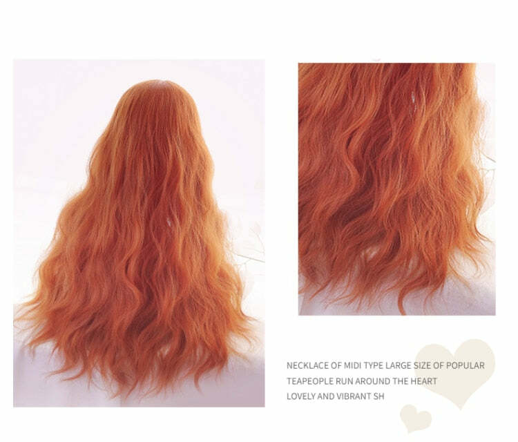 Y2K Grunge Cosplay Wig - Long Wavy Orange Bangs, Retro 90s Style for Summer Outfits