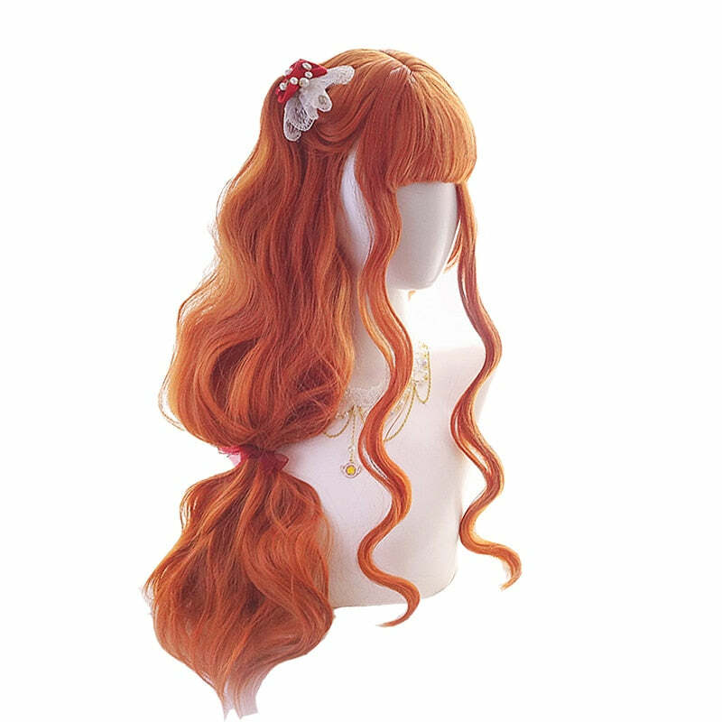 Y2K Grunge Cosplay Wig - Long Wavy Orange Bangs, Retro 90s Style for Summer Outfits