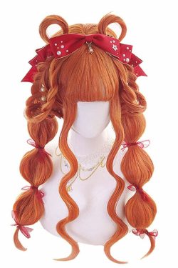 Y2K Grunge Cosplay Wig - Long Wavy Orange Bangs, Retro 90s Style for Summer Outfits