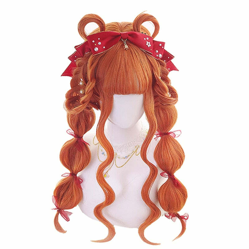 Y2K Grunge Cosplay Wig - Long Wavy Orange Bangs, Retro 90s Style for Summer Outfits