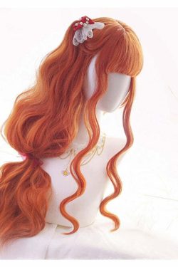 Y2K Grunge Cosplay Wig - Long Wavy Orange Bangs, Retro 90s Style for Summer Outfits