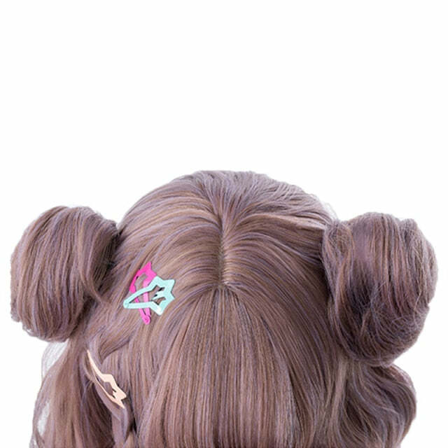 Y2K Grunge Cosplay Wig - Short Wavy Buns, Mauve | 90s Retro Style, Pastel Goth, Y2