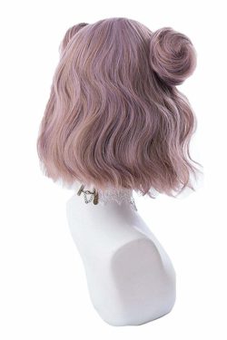 Y2K Grunge Cosplay Wig - Short Wavy Buns, Mauve | 90s Retro Style, Pastel Goth, Y2