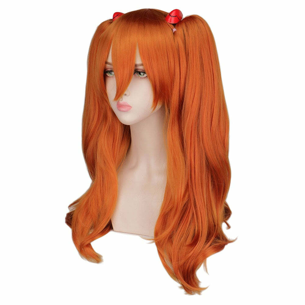 Y2K Grunge Cosplay Wig Long Orange with 2 Ponytail Clips - 90s Retro Style for Y2K Outfits
