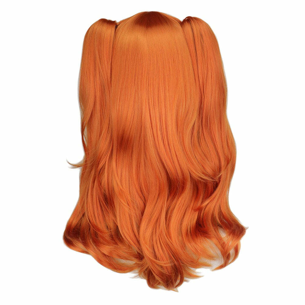 Y2K Grunge Cosplay Wig Long Orange with 2 Ponytail Clips - 90s Retro Style for Y2K Outfits