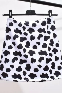 Y2K Grunge Cow Print Skirt - Retro 90s Fashion, Summer Outfits, Pastel Goth, Y2K Club Style