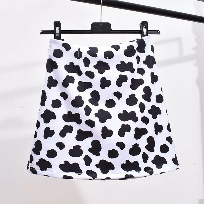 Y2K Grunge Cow Print Skirt - Retro 90s Fashion, Summer Outfits, Pastel Goth, Y2K Club Style