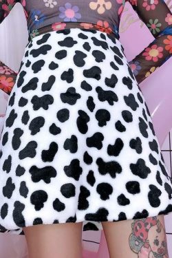 Y2K Grunge Cow Print Skirt - Retro 90s Fashion, Summer Outfits, Pastel Goth, Y2K Club Style