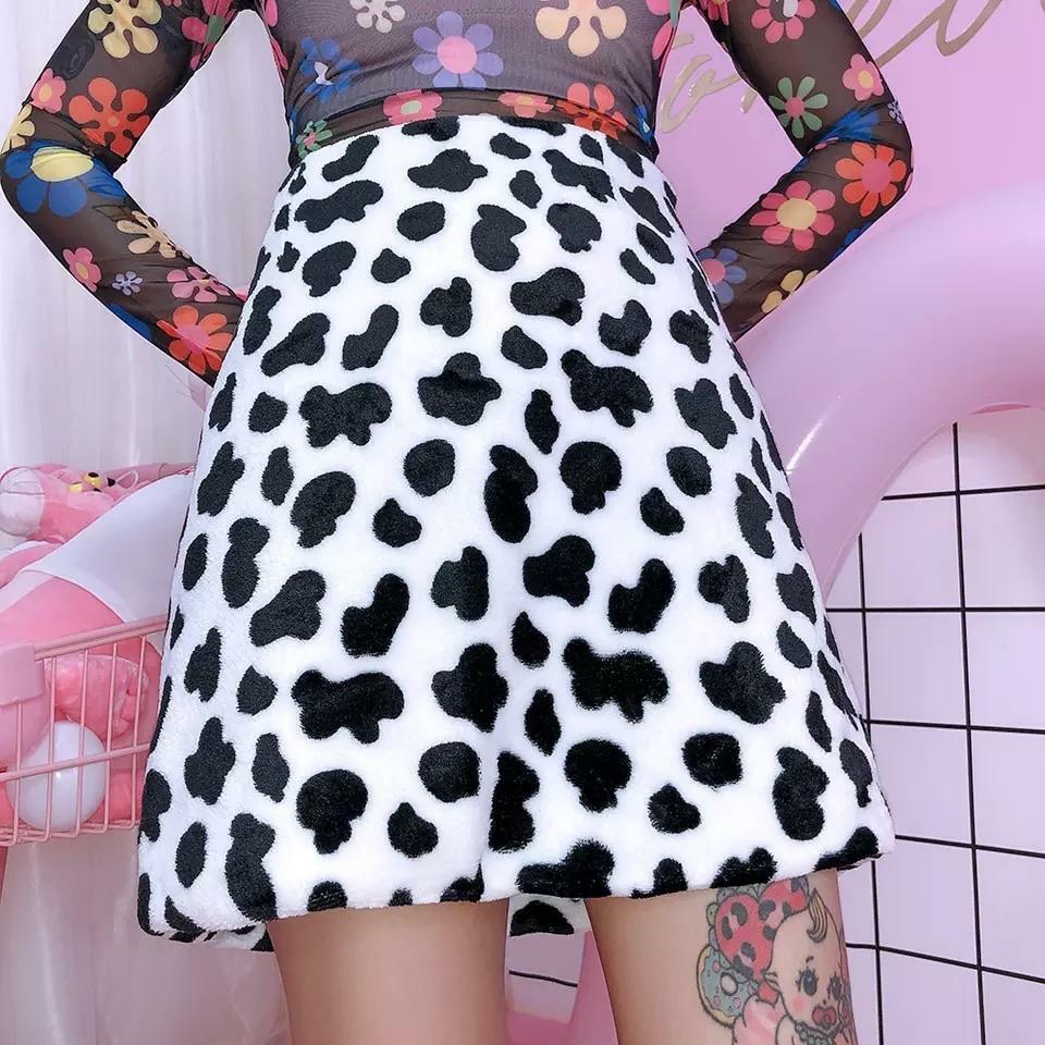 Y2K Grunge Cow Print Skirt - Retro 90s Fashion, Summer Outfits, Pastel Goth, Y2K Club Style