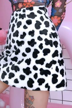Y2K Grunge Cow Print Skirt - Retro 90s Fashion, Summer Outfits, Pastel Goth, Y2K Club Style
