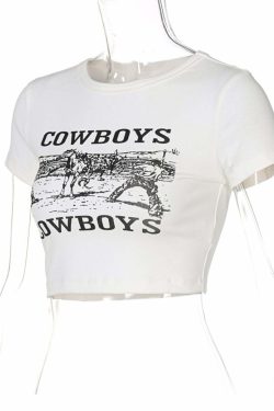 Y2K Grunge Cowboys Letter Print Crop T-Shirt - Retro 90s Summer Outfit, Baby Tee, Y2K Fashion