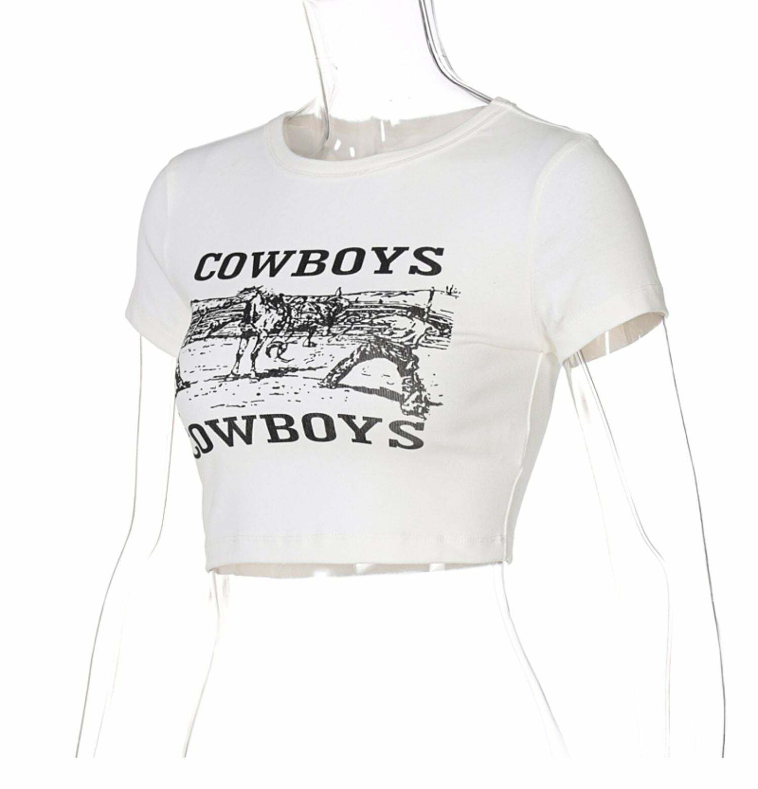 Y2K Grunge Cowboys Letter Print Crop T-Shirt - Retro 90s Summer Outfit, Baby Tee, Y2K Fashion