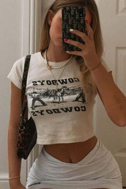Y2K Grunge Cowboys Letter Print Crop T-Shirt - Retro 90s Summer Outfit, Baby Tee, Y2K Fashion